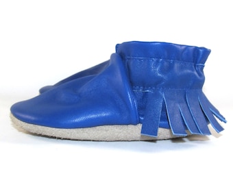 Soft Sole Eco Friendly Blue Leather Baby Shoes Moccasins 12 to 18 Month