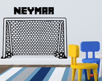 Soccer Goal Wall Decal with custom name-Sport Soccer Wall Decal Art Decor-Football Goal Net Decals Stickers-Soccer Boys Room Walldecals @124
