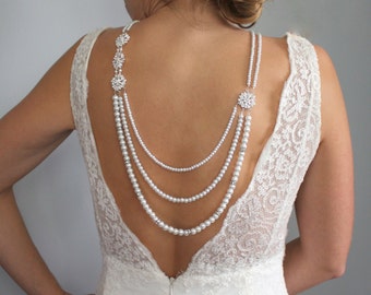 Back Drop Necklace-Backdrop Necklace-Pearl Necklace-Bridal Jewelry-Low Back Necklace-Wedding Necklace-Backwards Necklace-Dream Day Designs