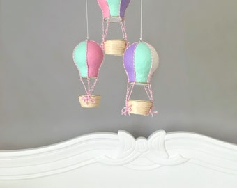 Baby Mobile, Hot Air Balloon Mobile, Crib Mobile, Nursery Mobile, Travel Theme Nursery, Nursery Decor, Gift Girl, Pastel Nursery