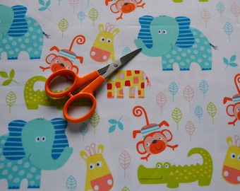 Blue Elephant Fabric By The Yard, Giraffe Print Fabric, Monkey Fabric, Kids Fabric, Sewing Material, Novelty Fabric, Quilt Fat Quarter