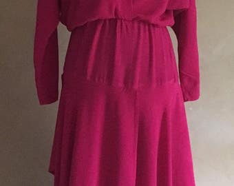 Vintage 80's Jazz ll - Pink Dress - Dolman Sleeves- tags still on! Made in California, USA