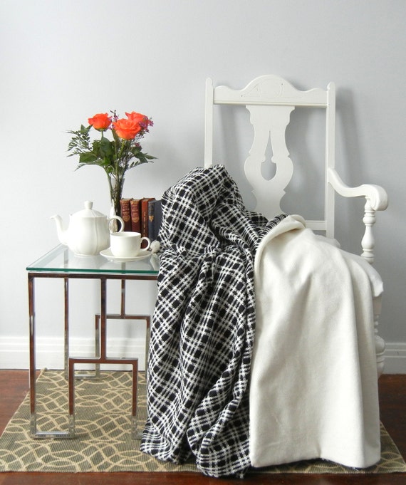 Black and White Checkered Wool Throw Blanket