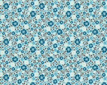 Blue Floral Fabric, Blue Calico Fabric, Riley Blake Roundup C3743 Blue, Floral Quilt Fabric, Blue Flower Fabric, Cotton