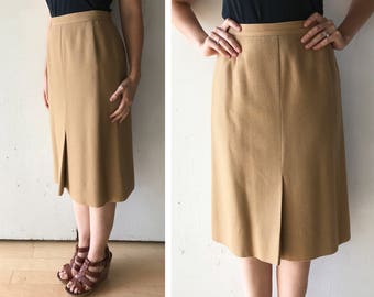 70s high waisted skirt | womens camel skirt | vintage wool skirt | high waist office skirt
