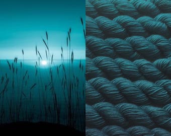 Gradient yarn set - merino superfine, handdyed yarn 200g- hand painted dyed sock shawl ombre - Teal mermaid grass.