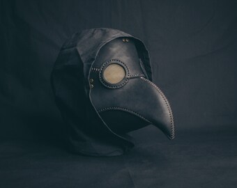 Plague Doctor Short Mask Leather Black, Medieval Bird Mask, Steampunk Masquerade Halloween Mask