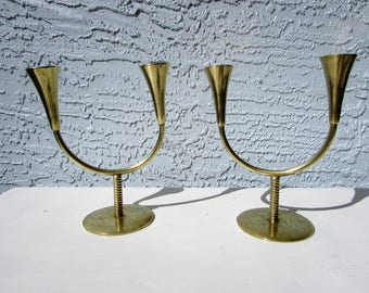 Mid Century Modern Brass Richard Rohac Candleholders - Solid Brass - Made in Austria - RR Vienna - Modern Clean Lines - Brass Candelabra