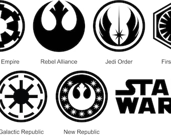 Star Wars Symbols Silhouette And Stencil Outline Logo Digital Clipart, Instant Download DXF, SVG, Scrapbooking, Star Wars Template Vector