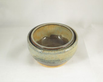Set of 2 Handmade Ceramic Brown and Blue Nesting Bowls