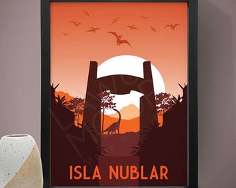 Isla Nublar Jurassic Park Travel Print, Travel poster, Movie poster, Retro movie art, Minimalist poster, Print