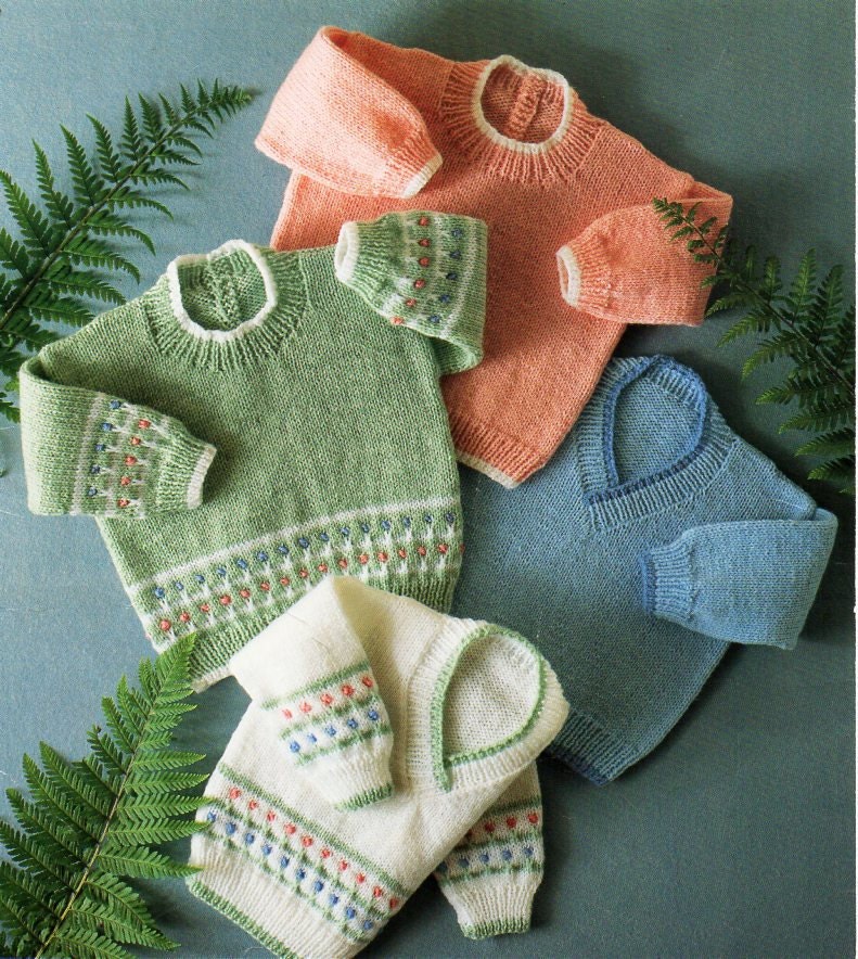 baby childs DK sweaters knitting pattern pdf flower pattern