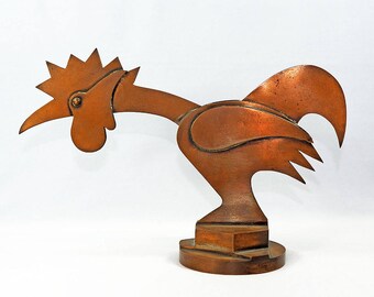 Art Deco Cubistic Copper Rooster Sculpture