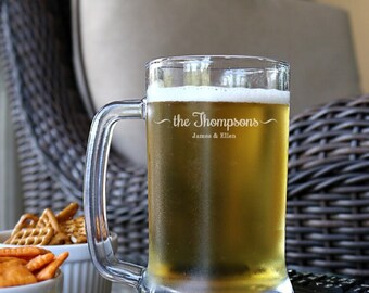 Personalized Beer Mug 16 oz, Custom Beer Mug, Couple Beer Mug, Wedding Gifts for Couple, Wedding Beer Mugs, Engraved Beer Glass - C