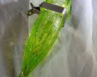Antique Automobile Vaseline Glass Flower Vase