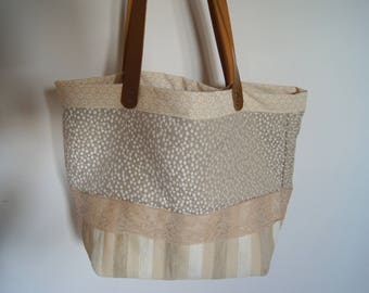 Recycled tote bag, velvet and lace, textile bag