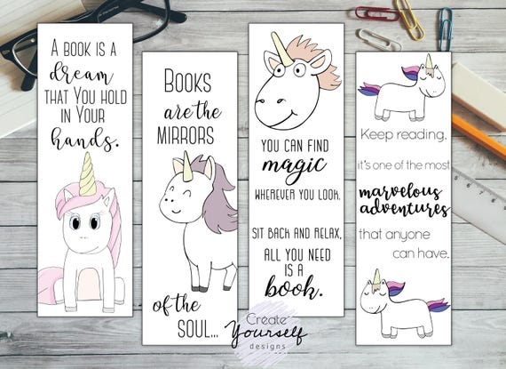 Printable unicorn  bookmark  set unicorn  bookmarks  printable