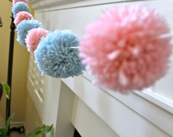 Pom pom garland, yarn, nursery garland, birthday decor, garland, baby shower, baby, gender reveal, girl, boy , pom pom