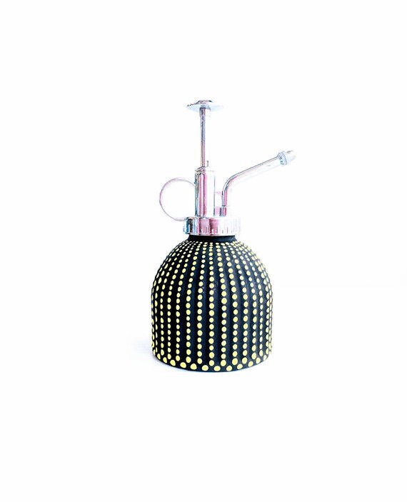 Plant mister hand painted black and yellow glass plant mister