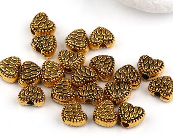 Antique Gold Heart Beads, 20 pieces // BEA-064