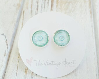 Blue Mandala Stud Earrings, Mandala Studs, Mandala Earrings, Boho Earrings, Boho Studs, Bohemian Earrings, Bohemian Studs, Blue Mandala