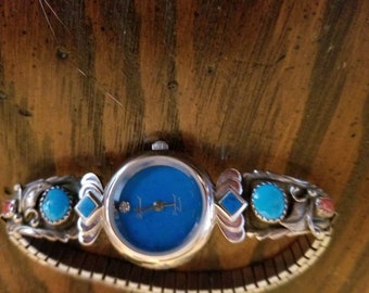 Blue and silver watch