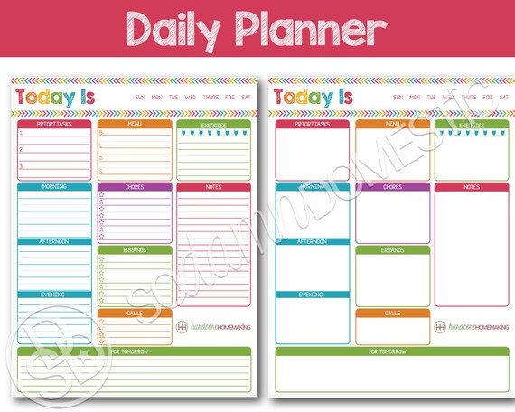 Daily Printable Planner To do list with menu plan meal