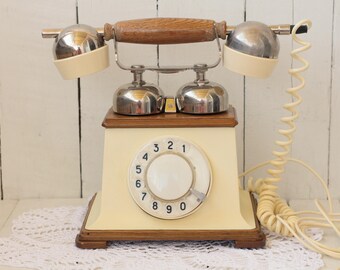 Vintage Beige telephone Rare rotary phone Antique phone White Soviet telephones Soviet telephones Gift for her Rotary phone working