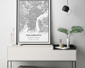 Philadelphia map print | Scandinavian wall art poster | City maps Artwork | Pennsylvania gifts | Map For Wall Decor | M6