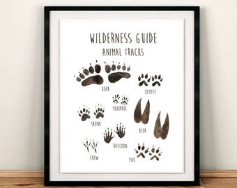 Animal Tracks Printable Wall Art, Wilderness Guide Nursery Art Print, Woodland Field Guide, Boys Room Art, Baby Boy Decor, Download 611-A