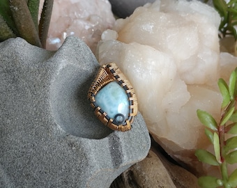 Larimar Mini Pendant in 14k Gold-Fill & Oxidized Sterling Silver wires