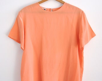 Vintage Salmon Pink Silk Minimal Tee Shirt Top