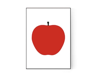 Red apple print, colorful fruit Print, minimalist kitchen wall art, minimalist food print, nursery poster, scandinavian kitchen home decor