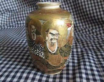 Japanese Moriage Satsuma - 8 Immortals & Dragon- Miniature Vase