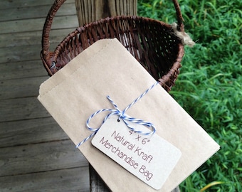 4" x 6" Natural Kraft Flat Merchandise Bags • Treats • Favor • Loot Bags • Weddings • Plain Back • Crafts • Printable • Goodie Bags • Gifts