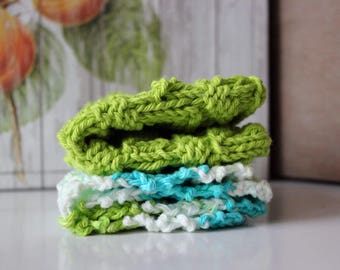 Set of 2 Cotton Dishcloths, cotton dishcloth, dishcloths, knit dishcloths, knitted dishcloth, cotton yarn, knit dishcloth, green dishcloth