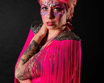18" Fringe Epaulettes // Custom // Made to Order // Neon Pink