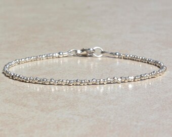 Karen Hill Tribe Silver Bracelet, Beaded Stacking Bracelet, Gift for Her, Delicate Dainty Silver Bracelet, Simple Stacking Bracelet, Gift