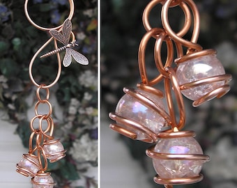 Dragonfly Butterfly Glass & Copper Garden Art Suncatcher Yard/Lawn/Outdoor Decor