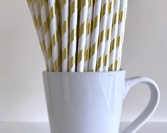 Yellow Gold Foil Paper Straws Yellow Gold Striped Party Supplies Party Decor Bar Cart Cake Pop Sticks Wedding Mason Jar Straws Graduation