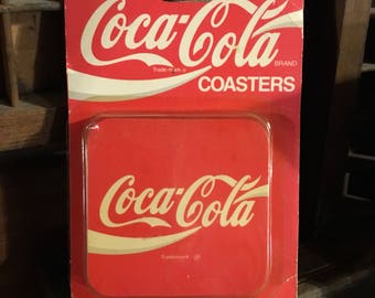 Vintage Coca Cola Coasters ~ Unopened, Cork Coasters, Set of 6, 1980s Nostalgia Drink Coaster, Diner ware, Collectible Coke Memorabilia