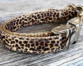 Cheetah Teacup Dog Collar, Animal Print Silver Buckle Collar, Leopard Print Collar, Xxs Dog Collar, Xs Dog Collar, Boy Dog Collar