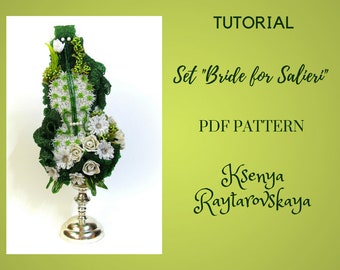 PDF pattern DIY beading project Beading patterns Beaded flowers Violin art Gift Wedding candlestick Everlasting rose Green leaves Sparkle