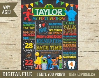 Sesame Street Birthday Chalkboard, Sesame Street 1st Birthday, Sesame Street Party, Elmo Party, Sign, Poster, Printable, DIGITAL FILE