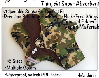 Cloth Menstrual Pads 6 Sizes, 14 Colors; Pantiliner, Regular, Heavy, Overnight! Zorb, Washable, Super Sleek, Thin Yet Super Absorbent!