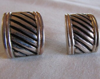 Sterling Silver Textured Hoop Earrings