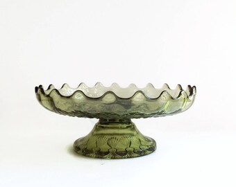 Vintage Mid Century Modern Glass Cake Stand - Green Cake Stand - 1960s- Cup Cake Stand