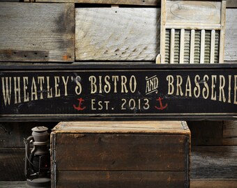 Custom Bistro & Brasserie Sign - Rustic Hand Made Vintage Wooden ENS1000686