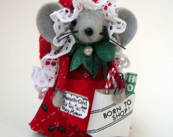 Christmas Ornament Shopping Mouse cute felt mice gift for animal lovers and collectors by Warmth