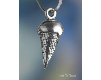 Sterling Silver Ice Cream Cone Charm Yummy Frozen Dessert 3D Solid 925